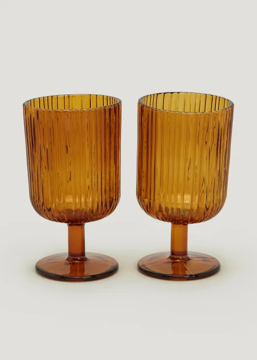 2 Pack Amber Ribbed Wine Glasses (14cm x 8cm) Image 1
