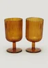 2 Pack Amber Ribbed Wine Glasses (14cm x 8cm) Image 1