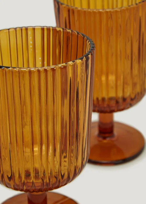2 Pack Amber Ribbed Wine Glasses (14cm x 8cm) Image 2