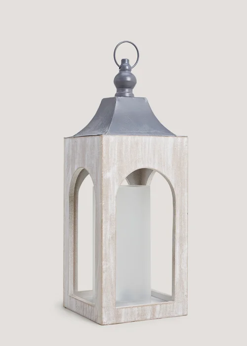 Metal & Wood Lantern (26cm x 37cm) Image 1