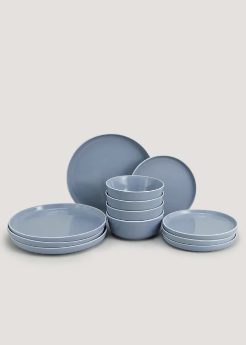 12 Piece Blue Lipped Dinner Set Image 2