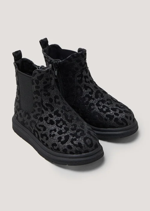Girls Black Leopard Print Chelsea Boots (Younger 4-12) - Size 4 Infants Image 1
