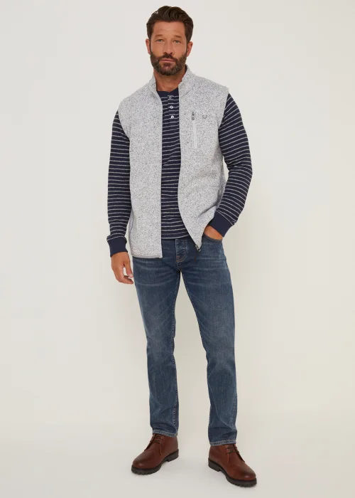 Lincoln Navy Stripe Textured Grandad Collar T-Shirt - S Image 4