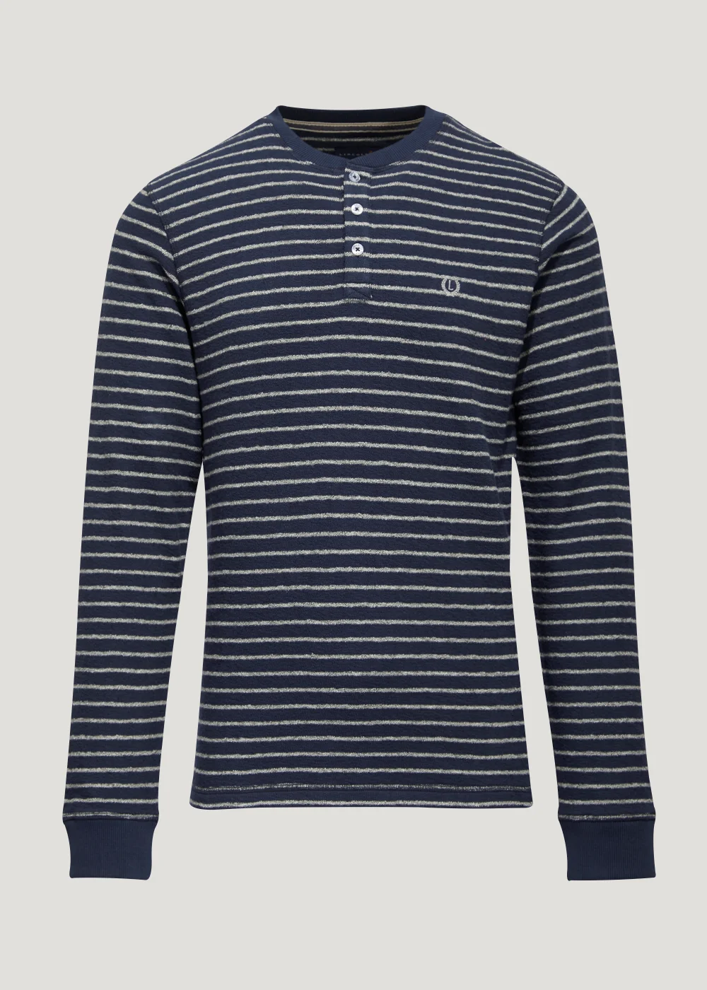 Lincoln Navy Stripe Textured Grandad Collar T-Shirt - S Image 2