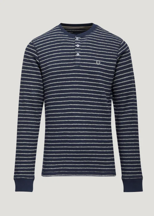 Lincoln Navy Stripe Textured Grandad Collar T-Shirt - S Image 2