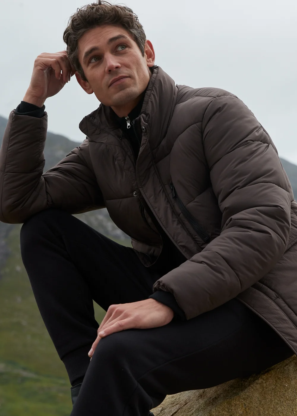 Brown Funnel Neck Puffer Coat - S Image 2