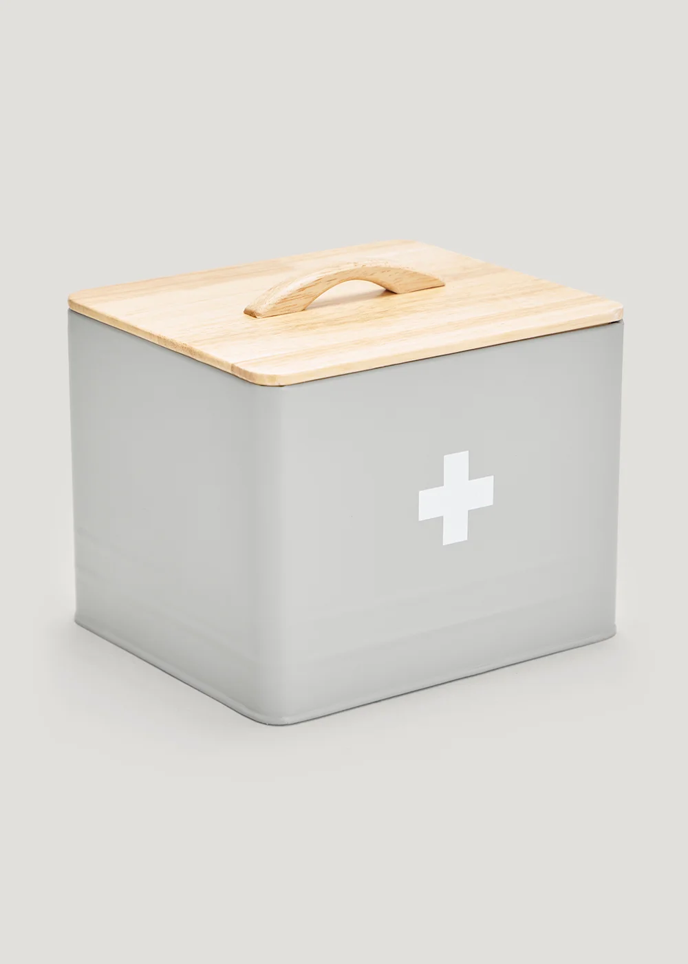 Grey Medical Tin With Wooden Lid (13.5cm x 15.5cm x 18cm) Image 1