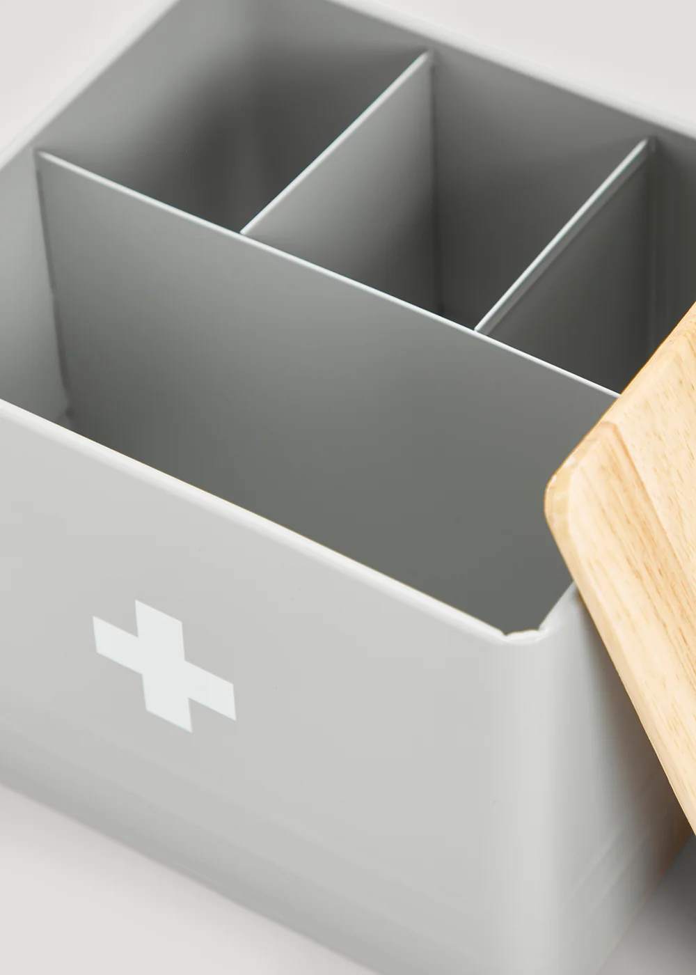 Grey Medical Tin With Wooden Lid (13.5cm x 15.5cm x 18cm) Image 2