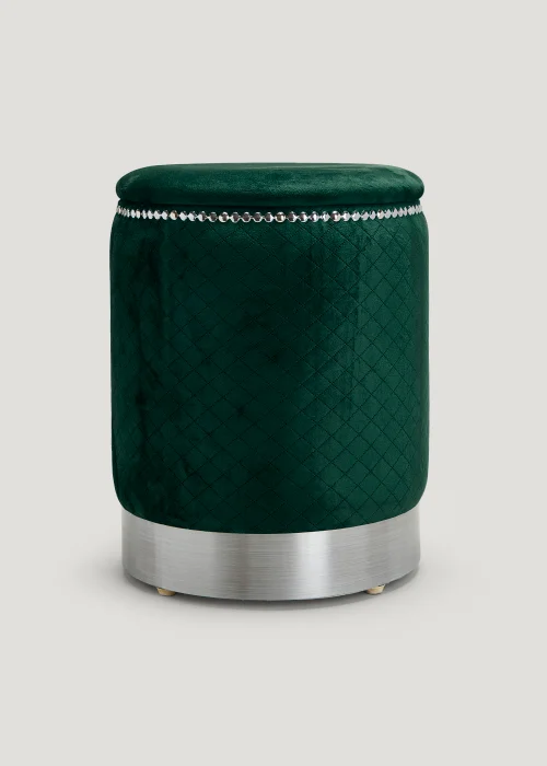 Green Velvet Storage Pouffe (43cm x 34cm) Image 1