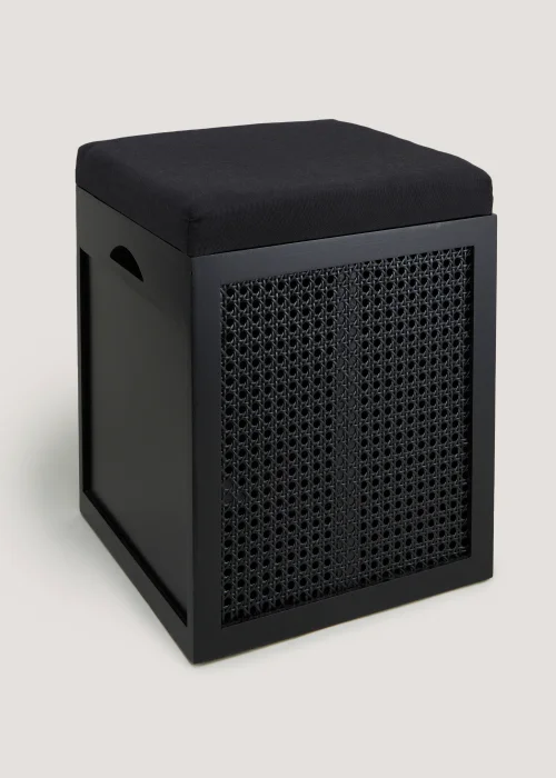Black Cane Storage Pouffe (34cm x 34cm x 43cm) Image 1