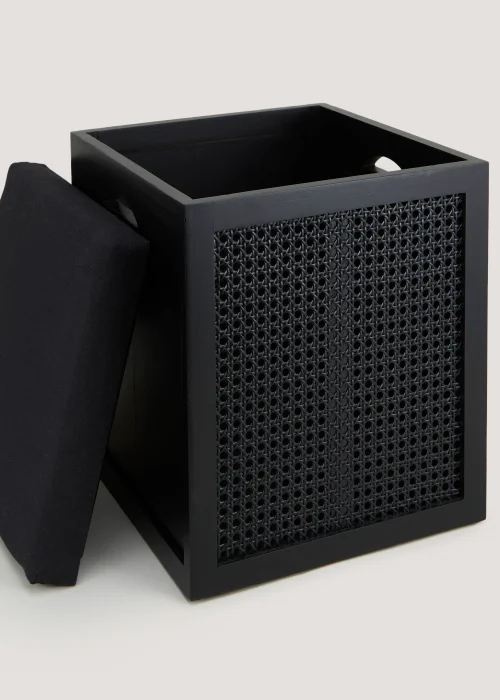 Black Cane Storage Pouffe (34cm x 34cm x 43cm) Image 2