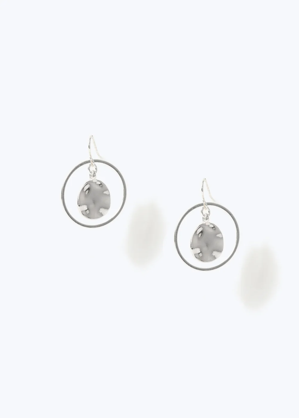 Silver Double Circle Drop Earrings - One Size Image 1