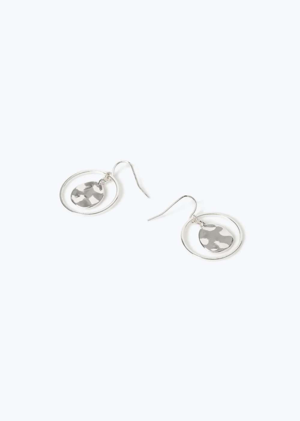 Silver Double Circle Drop Earrings - One Size Image 2
