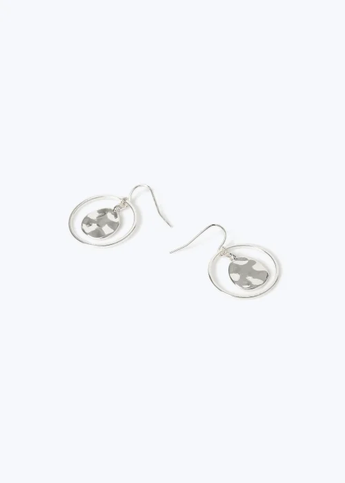 Silver Double Circle Drop Earrings - One Size Image 2