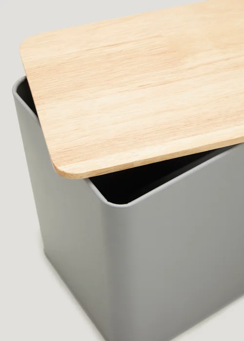 Grey Metal Lidded Bamboo Bread Bin (33cm x 24cm) Image 2
