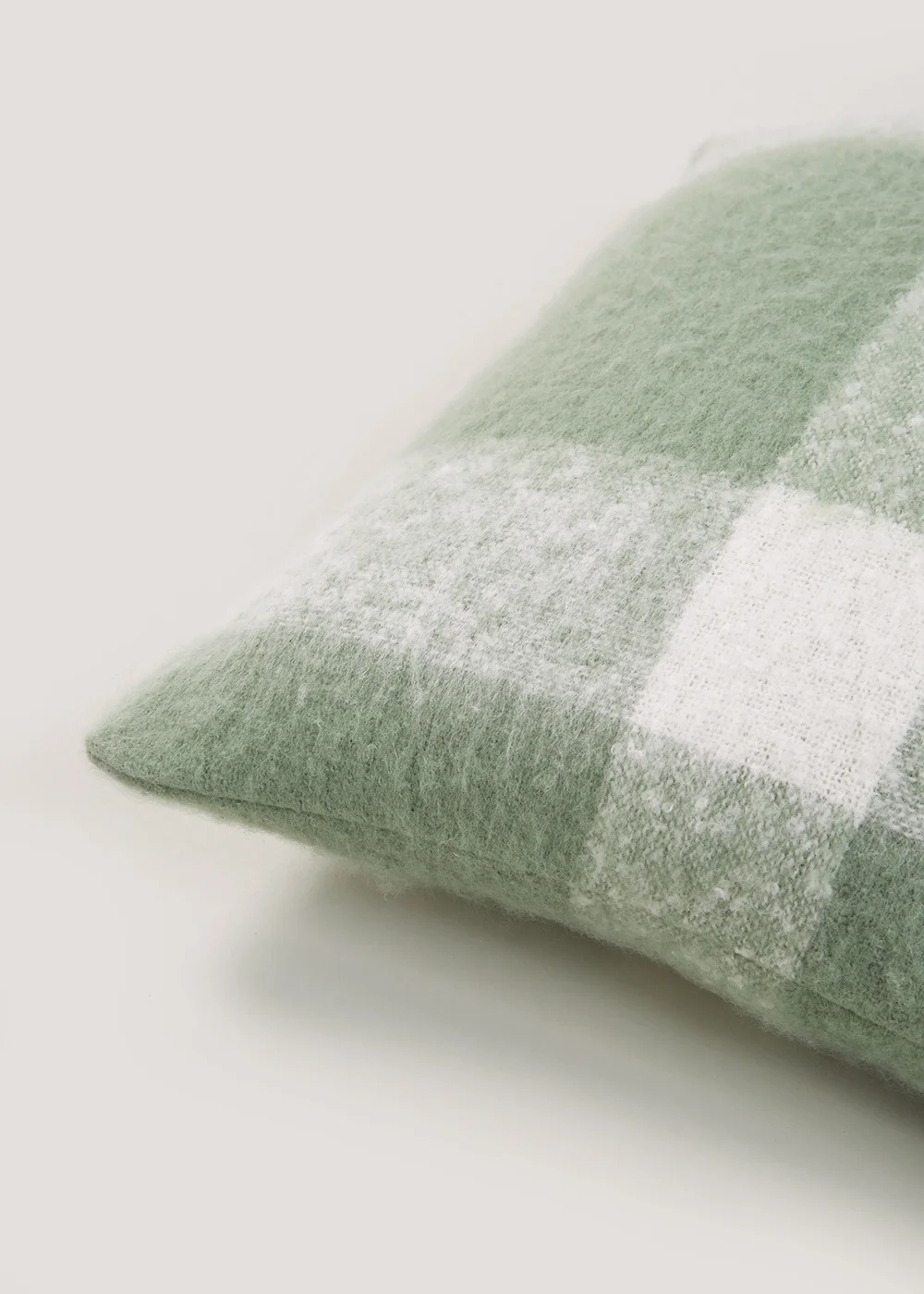 Green Check Faux Mohair Cushion (43cm x 43cm) Image 3
