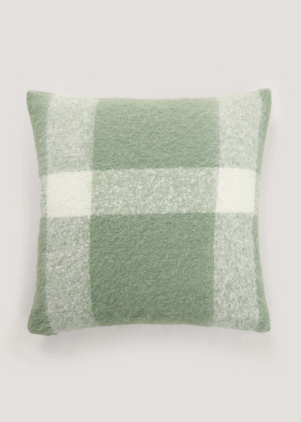 Green Check Faux Mohair Cushion (43cm x 43cm) Image 1