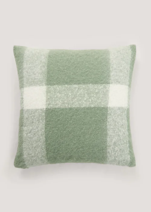 Green Check Faux Mohair Cushion (43cm x 43cm) Image 1