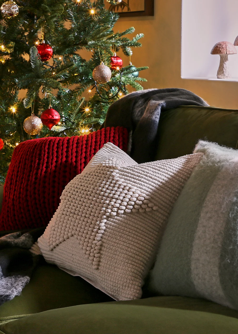 Green Check Faux Mohair Cushion (43cm x 43cm) Image 2