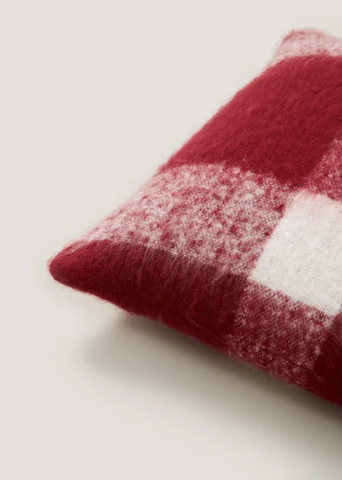 Red Check Faux Mohair Cushion (43cm x 43cm) Image 2