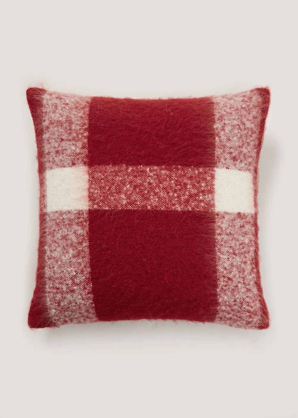 Red Check Faux Mohair Cushion (43cm x 43cm) Image 1