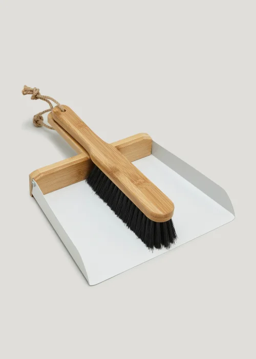 White Metal Dustpan & Brush Image 1