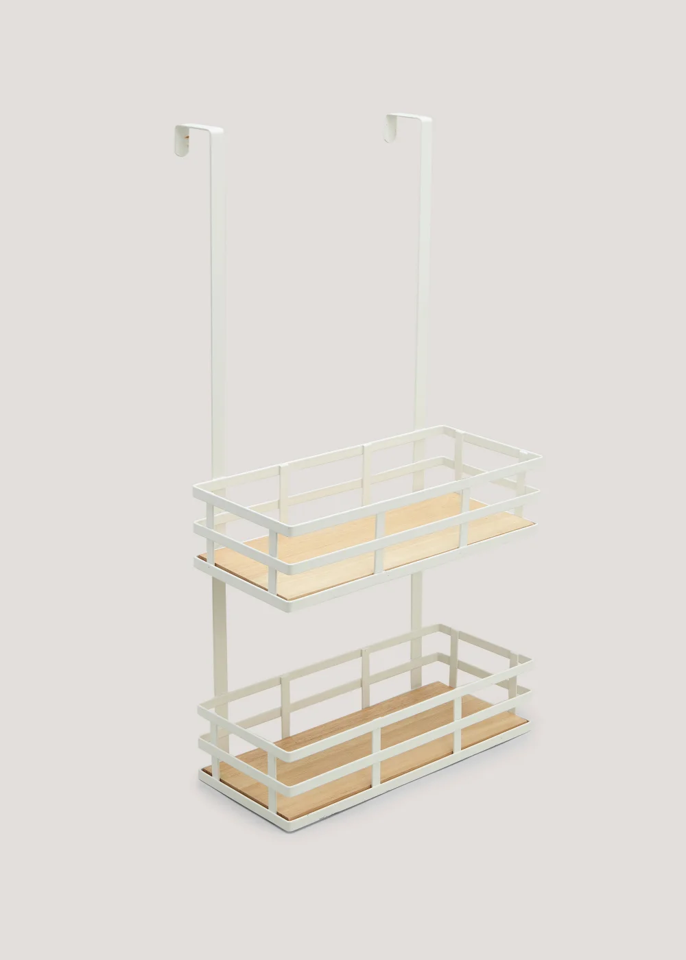 White Wire & Wood Over Door Bathroom Baskets (58.5cm x 13.5cm x 31.5cm) Image 1