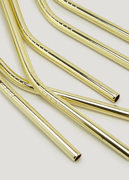 6 Pack Gold Metal Straws Set Image 2