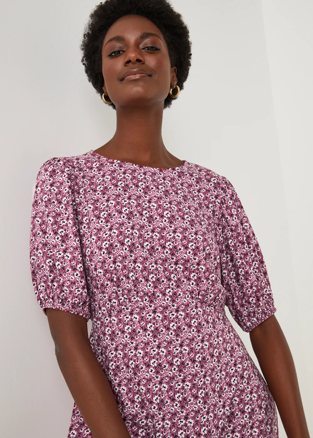 Pink Floral Print Tea Dress - 8 Image 4