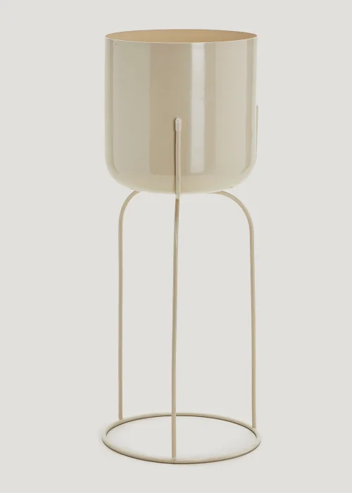 Beige Large Rounded Metal Planter (20cm x 20cm x 55cm) Image 1