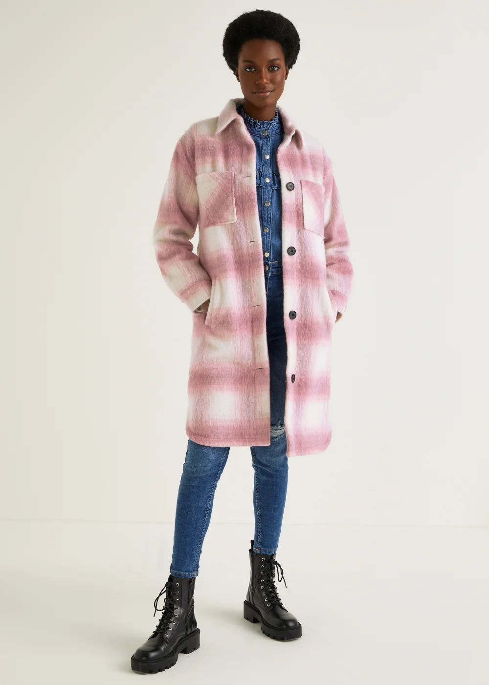 Pink Check Long Shacket - 8 Image 1