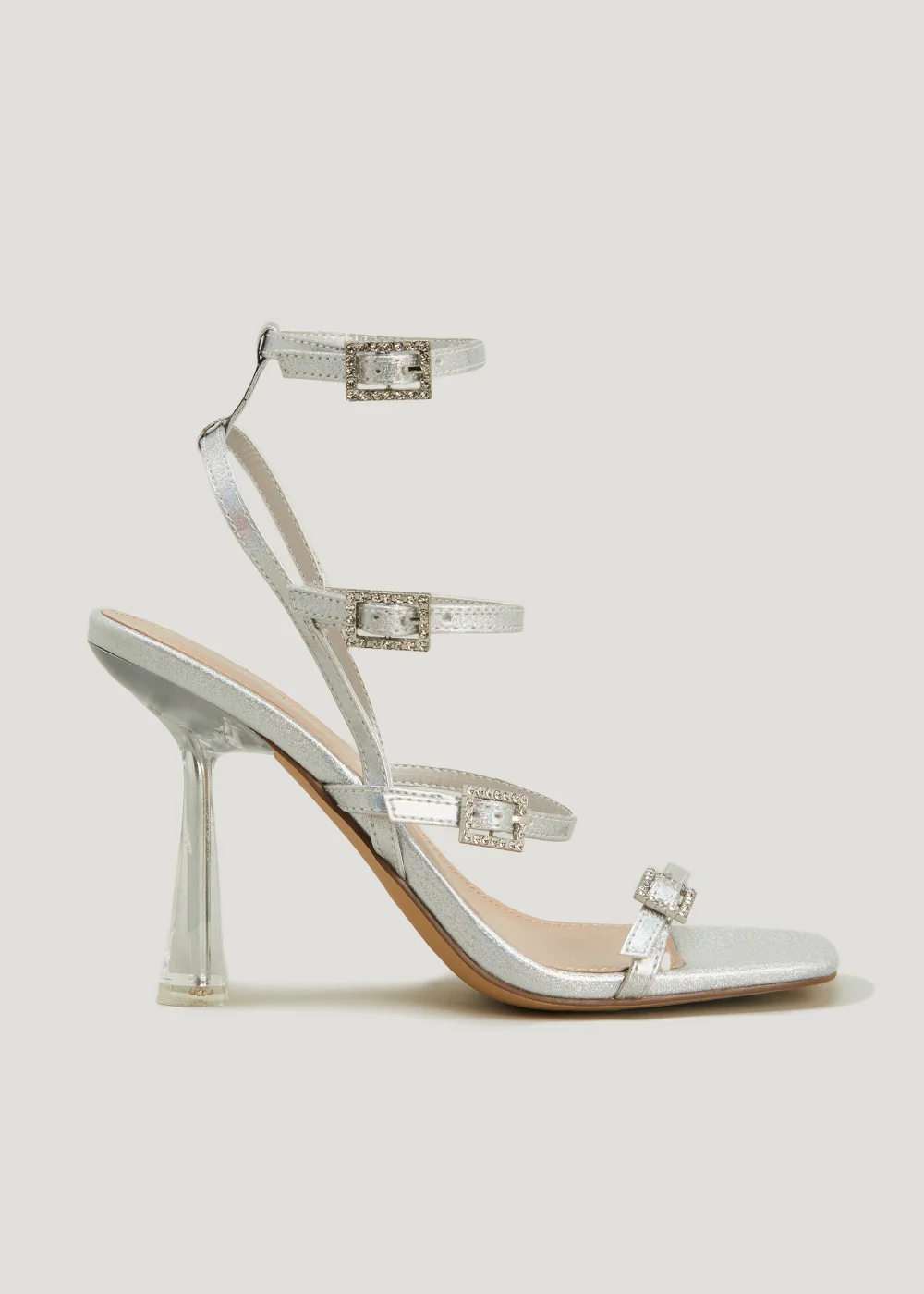 Be Beau Silver Buckle Strap Heels - Size 3 Image 1