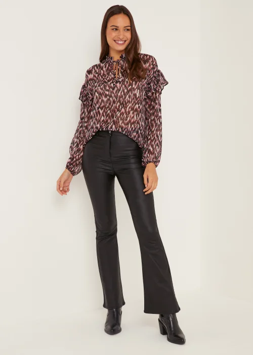 Black PU Coated Flared Jeans - Size 8 Image 1