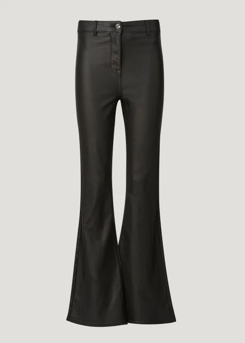 Black PU Coated Flared Jeans - Size 8 Image 2