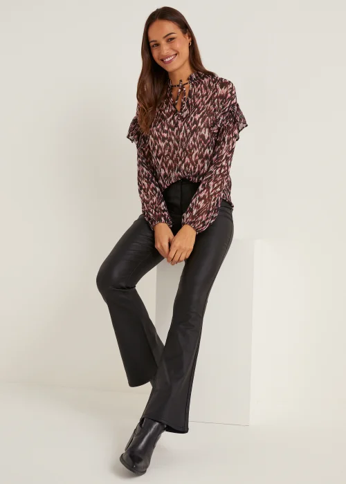 Black PU Coated Flared Jeans - Size 8 Image 5