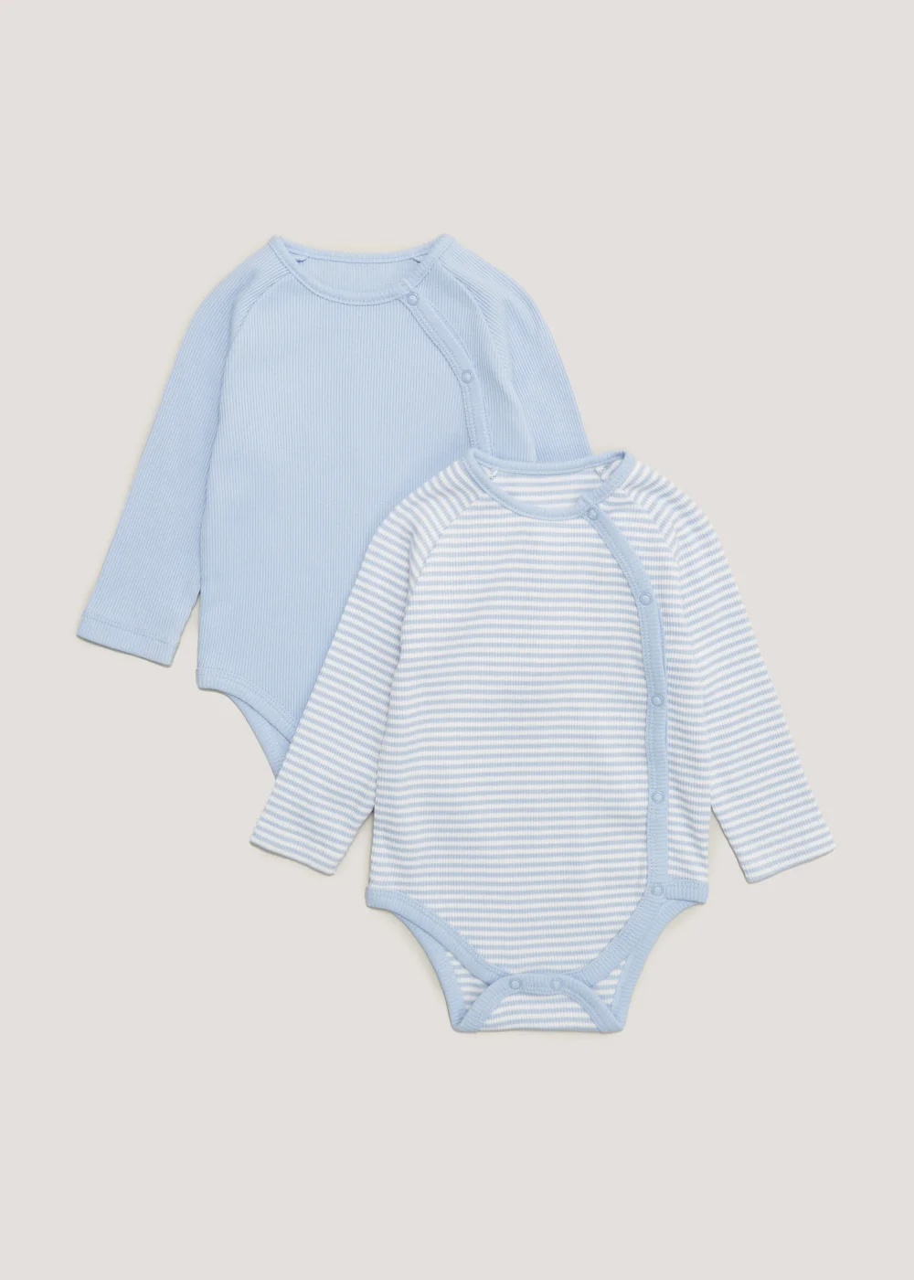 Baby 2 Pack Blue Ribbed Long Sleeve Bodysuits (Tiny Baby-18mths) - Tiny Baby Image 1