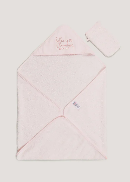Pink Floral Hooded Towel & Wash Mitt Set (One Size) - One Size Image 1