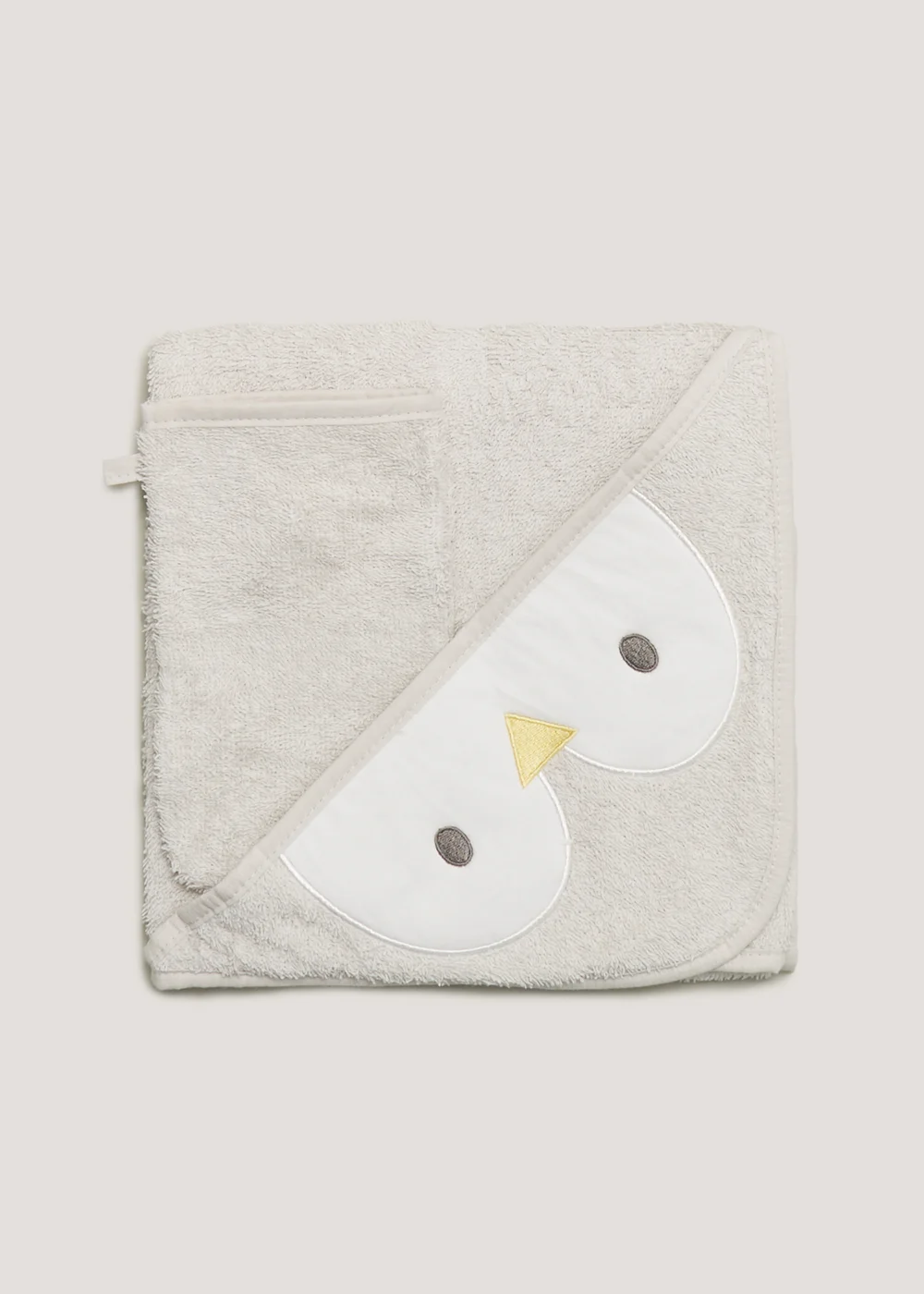 Grey Penguin Hooded Towel & Wash Mitt Set (One Size) - One Size Image 1