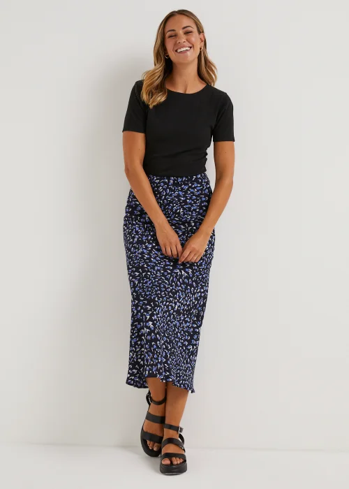 Black Feather Print Midi Skirt - Size 8 Image 1