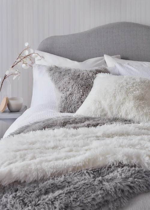 Grey Shaggy Faux Fur Cushion (43cm x 43cm) Image 2