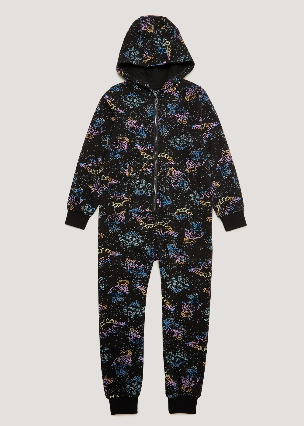 Boys Black Neon Dinosaur Onesie (4-13yrs) - Age 4 Years Image 1