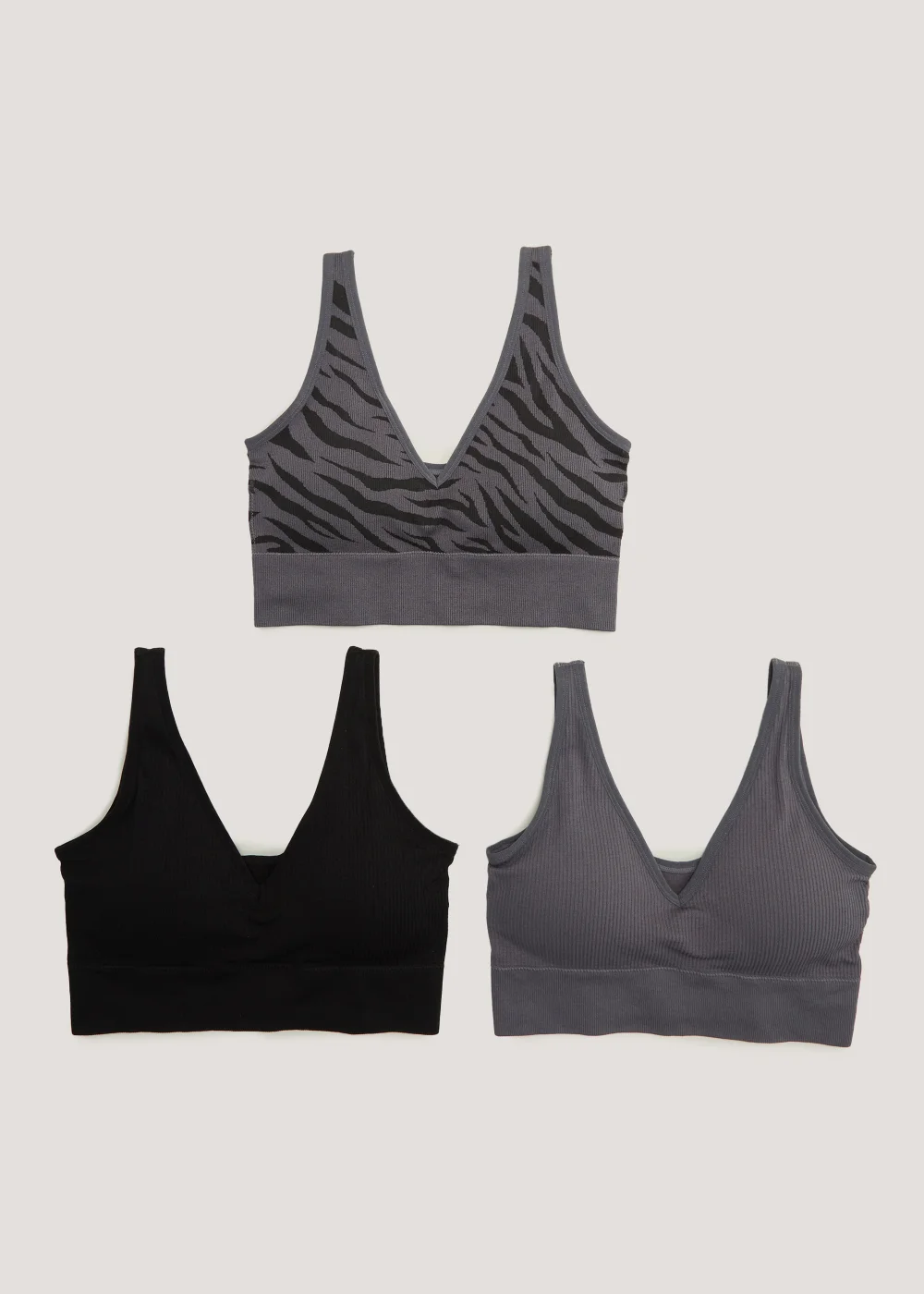 3 Pack Seam Free Ribbed Bralettes - Small Image 1