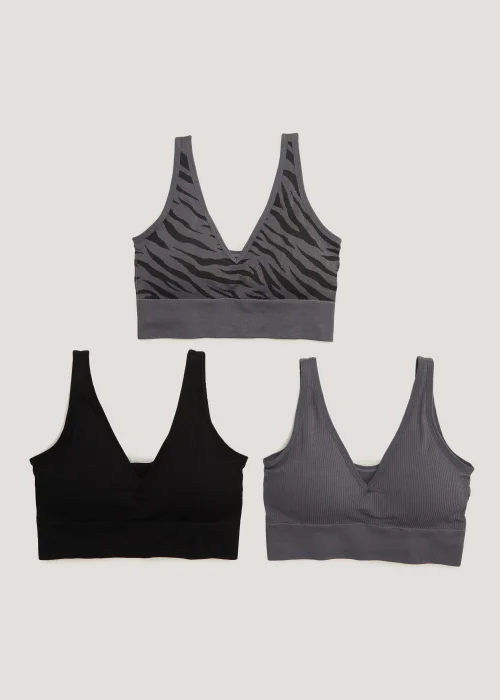 3 Pack Seam Free Ribbed Bralettes - Small Image 1