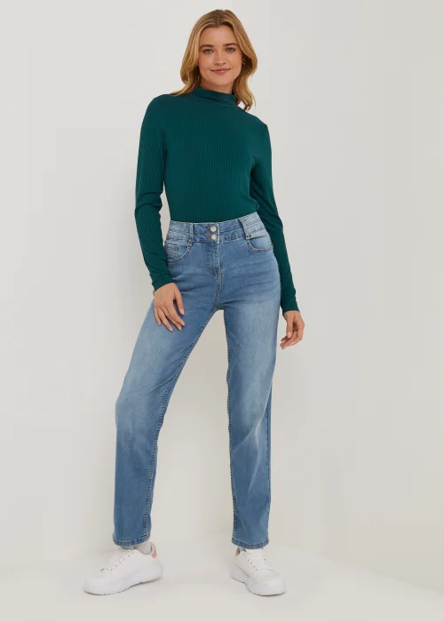 Papaya Petite Grace Mid Wash Push Up Straight Leg Jeans - Size 6 Image 1