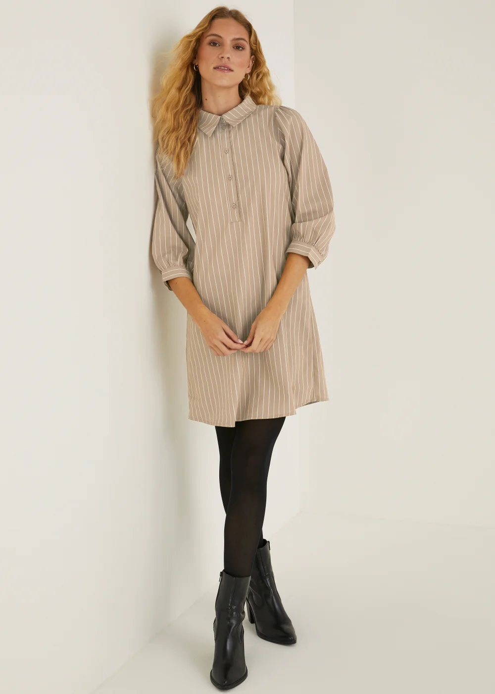 JDY Beige Stripe Shirt Dress - 8 Image 4