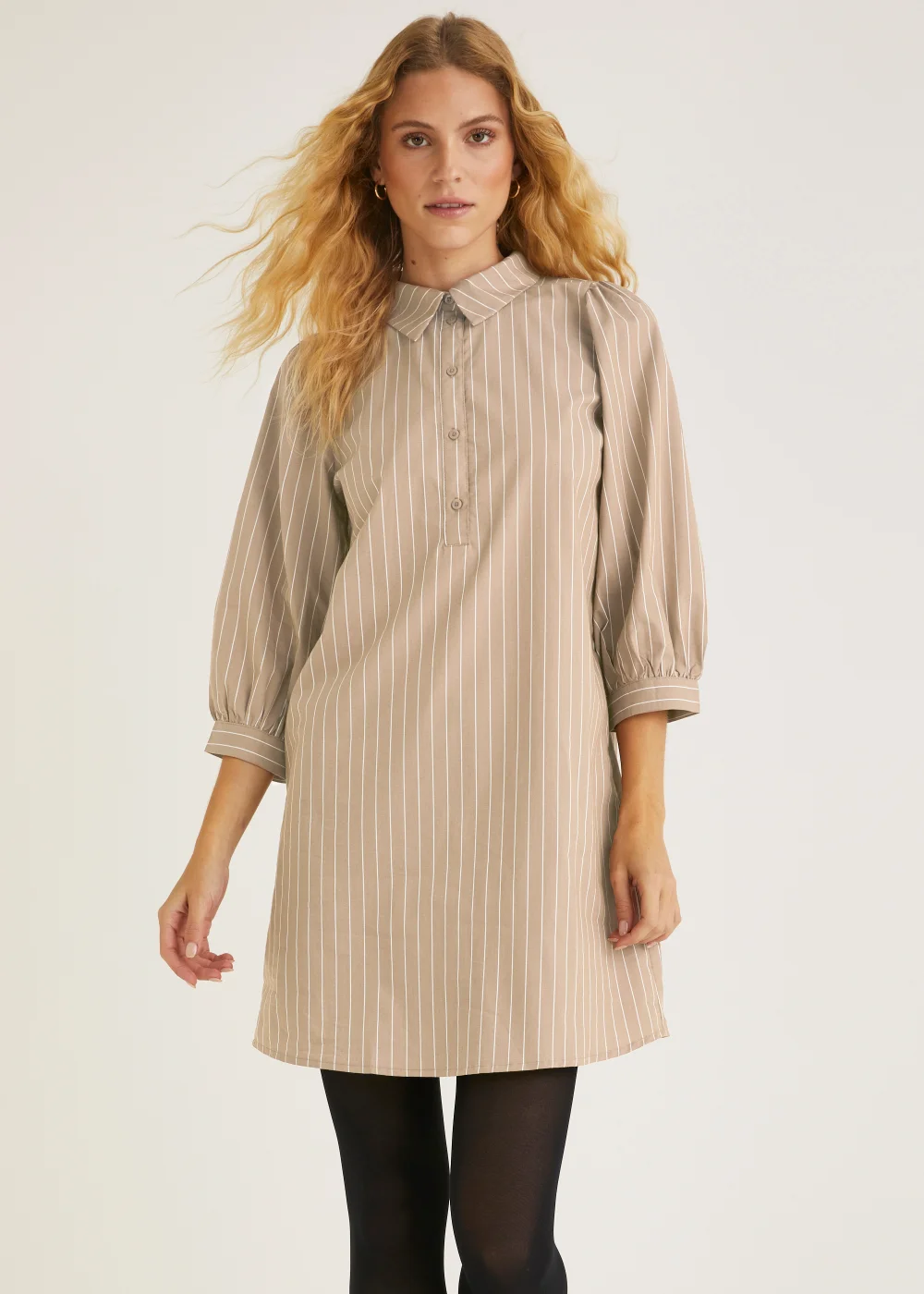 JDY Beige Stripe Shirt Dress - 8 Image 2
