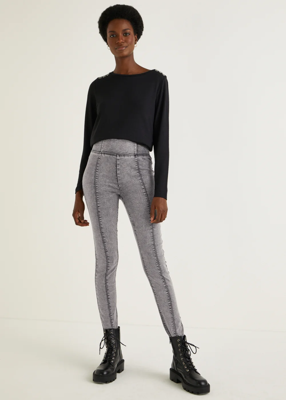 Papaya Petite Rosie Grey Biker Jeggings - 6 Image 1