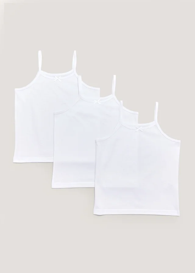 Girls 3 Pack White Cami Vests (2-13yrs)