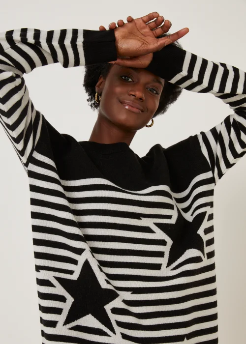 Black Stars & Stripes Knitted Tunic Dress - S Image 4