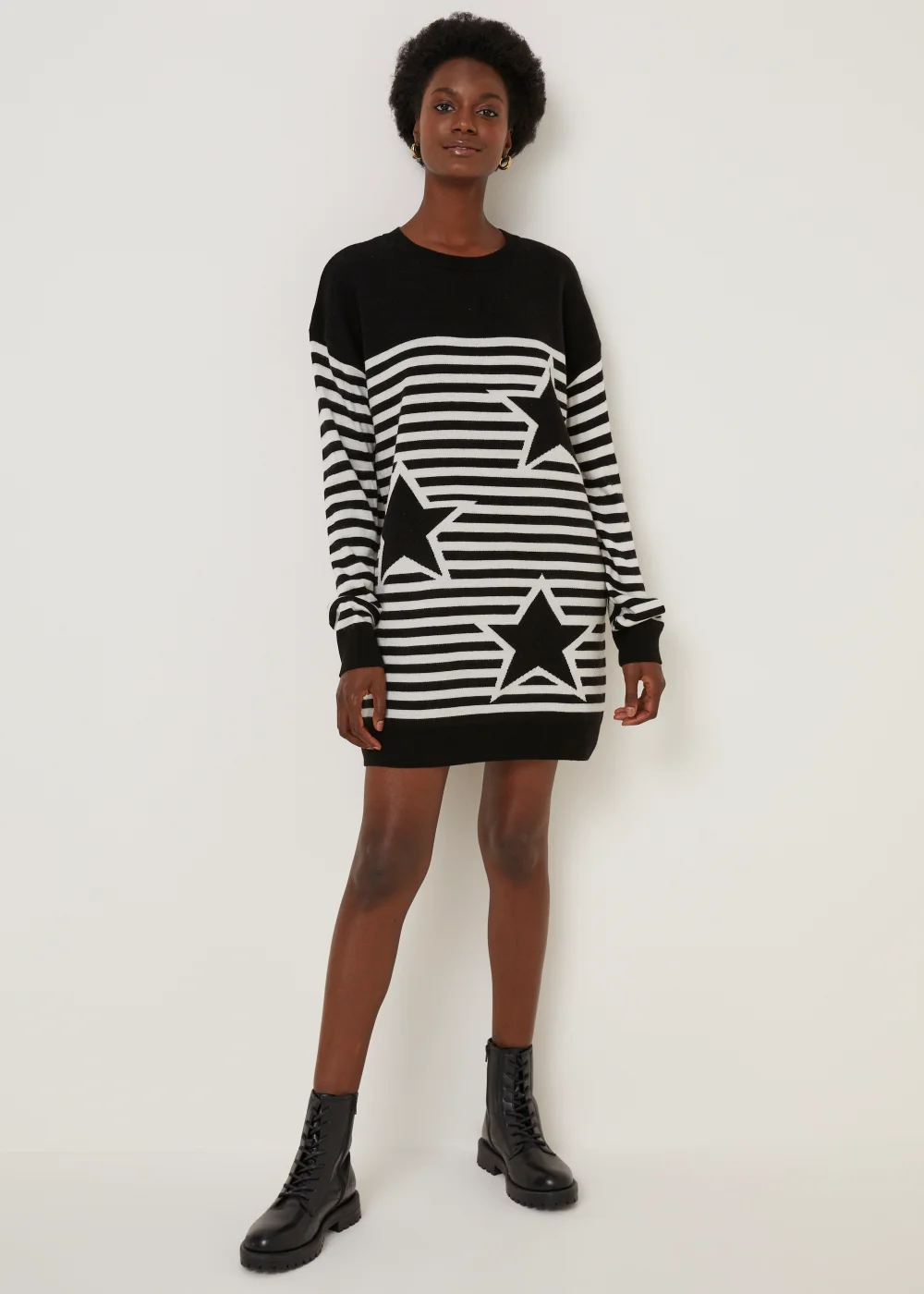 Black Stars & Stripes Knitted Tunic Dress - S Image 2